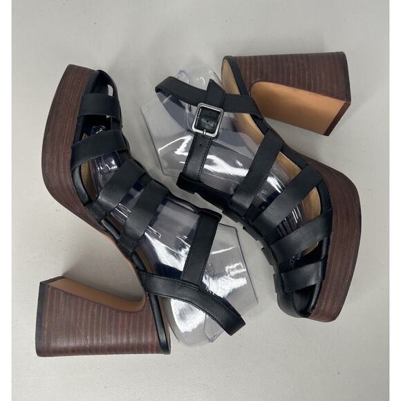 Crown Vintage Farlie Block Heel Sandal Leather Black Women’s Size 10 - Picture 4 of 8